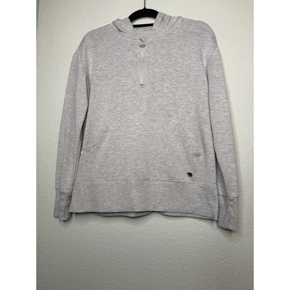 Jones New York Heather Gray Half Zip Hoodie Thumbholes Kangaroo Pocket Women’s M